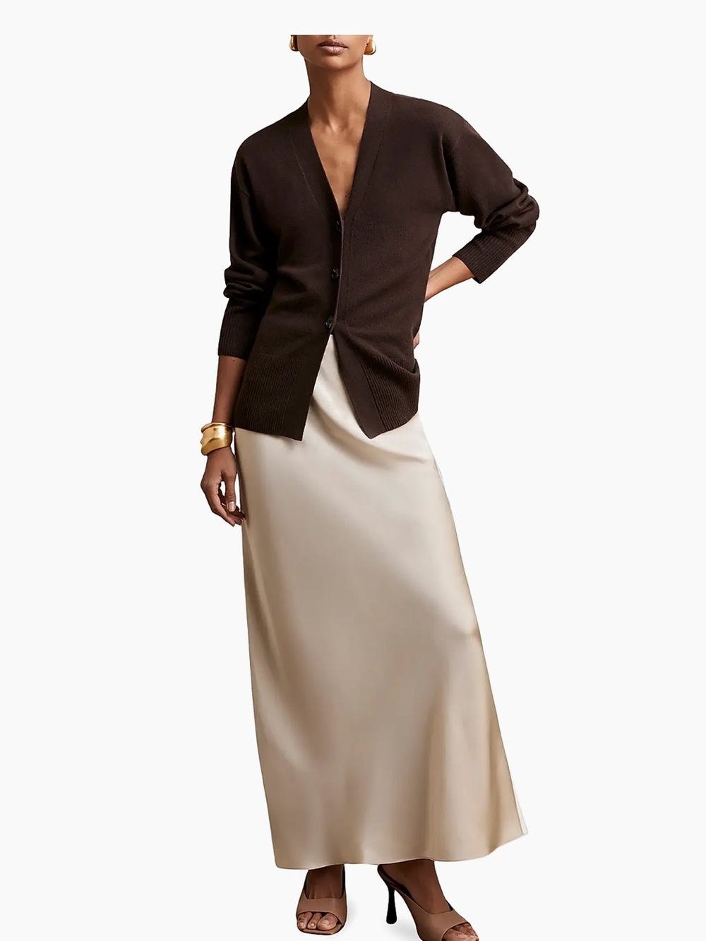 Satin Bias Maxi Skirt in Cream